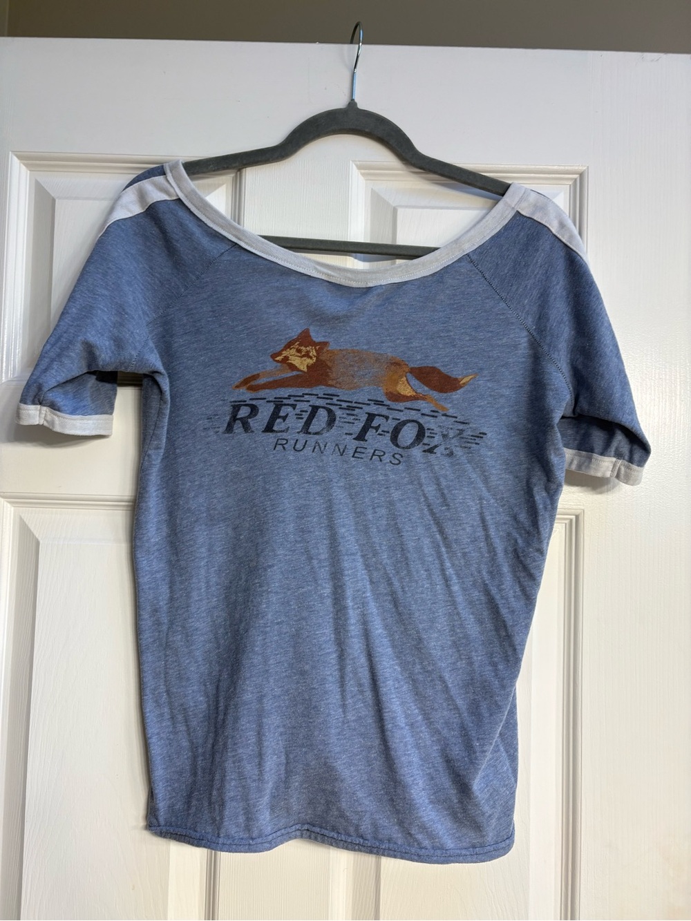 Free People Blue Graphic Short Sleeve Tee with White Trim
